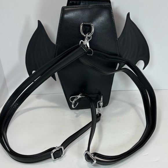 Emo Coffin X Vampire Bat Crossbody Backpack Black Gothic Halloween Bag NWOT - Picture 5 of 9